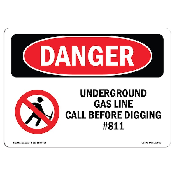 Safety Sign, OSHA Danger, 3.5" Height, Underground Gas Line Call No. 811, Landscape, 10PK